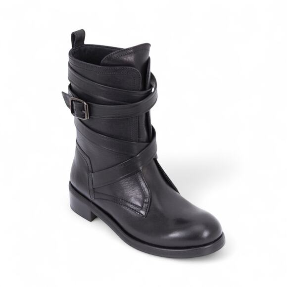 Jimmy Choo 8.5 38.5 Dalston Wrap Around Strap Leather Biker Boots Black Rg $1225 - Picture 1 of 12